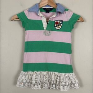 Polo Ralph Lauren Girls Dress 3 3T Rugby Stripe RLC 1943 Crest Lace